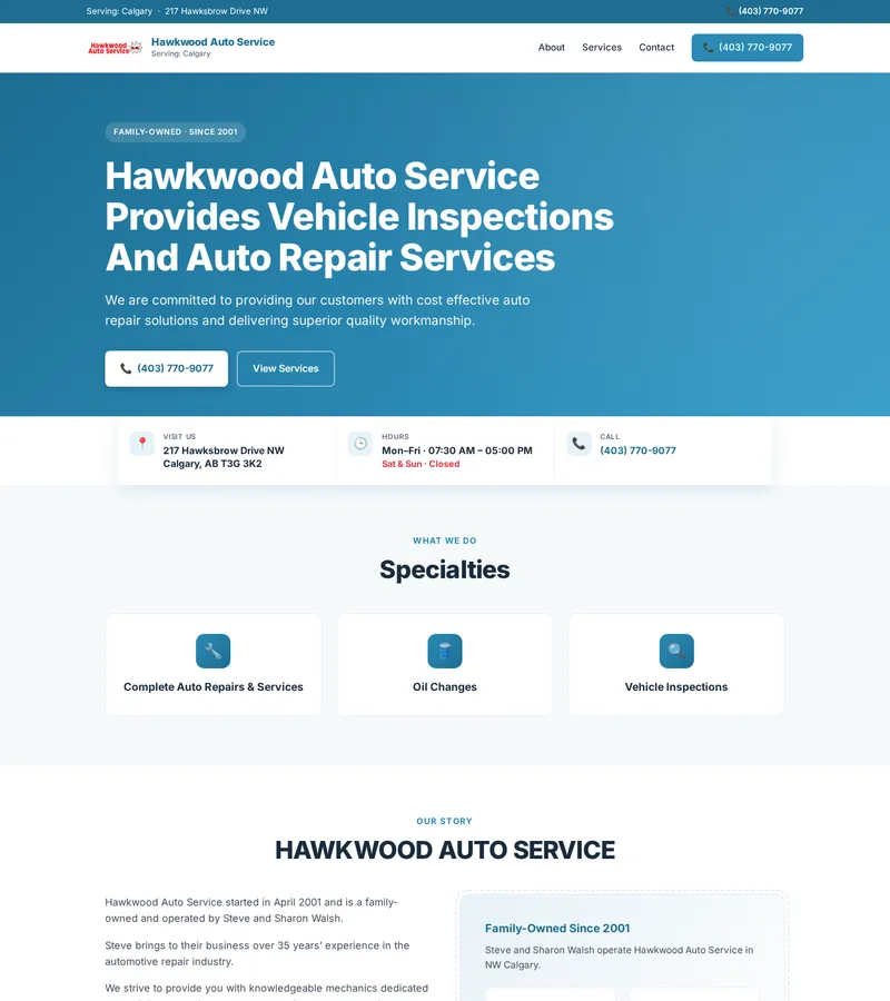 Redesigned website for Hawkwood Auto Service