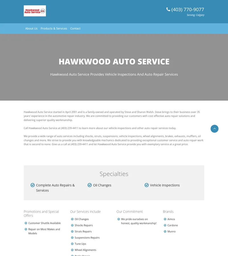 Original website for Hawkwood Auto Service